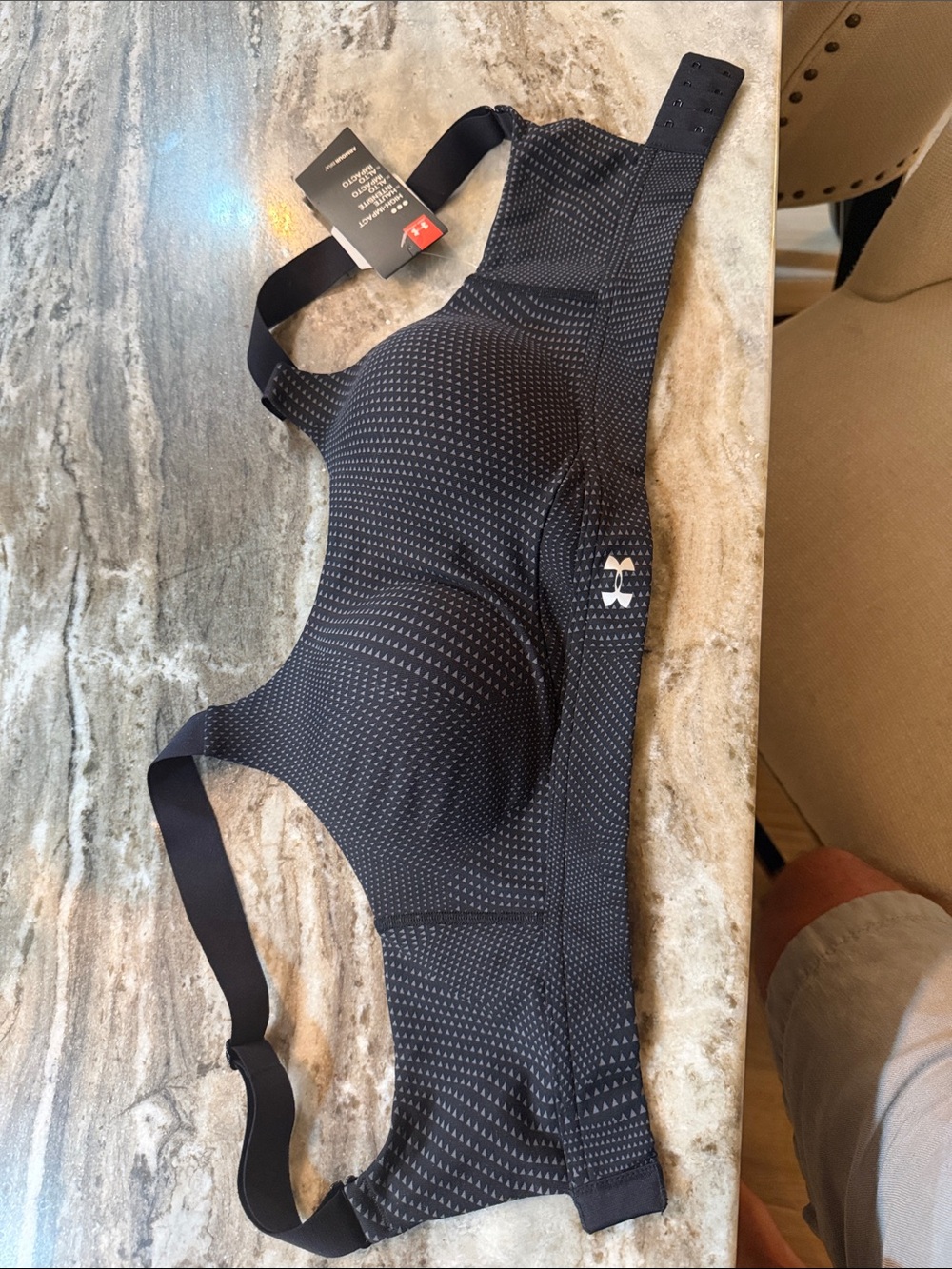 Under Armour Black Padded Sports Bra with Subtle Dot Pattern